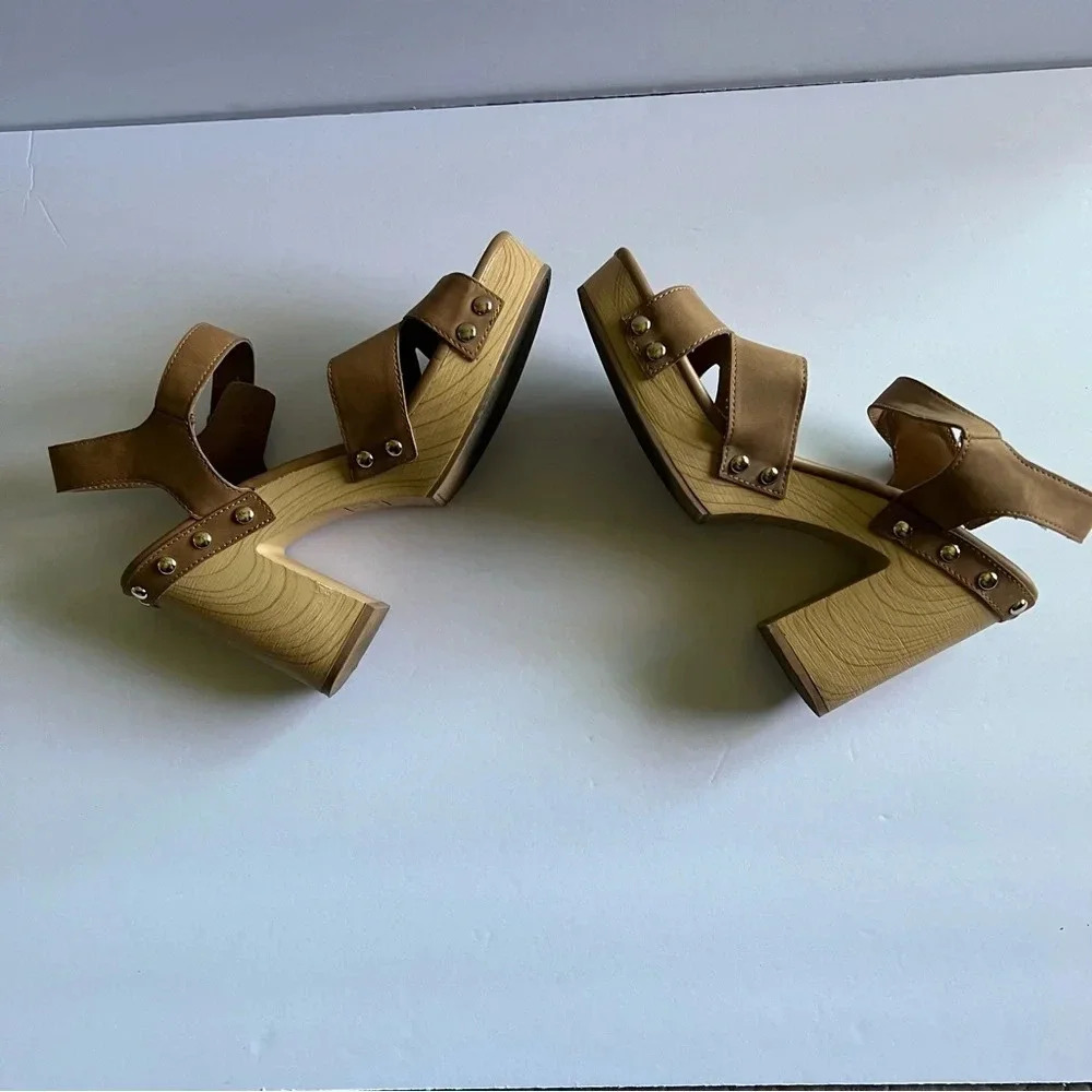 Sun + Stone Womens Delestep Tan Faux Leather Ankle Strap Block Heels Size‎ 9 - Picture 8 of 11
